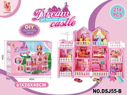 Multilevel Large Princess Dream Castle Dreamhouse Mansion Doll House Toy Set with Dolls & Furniture