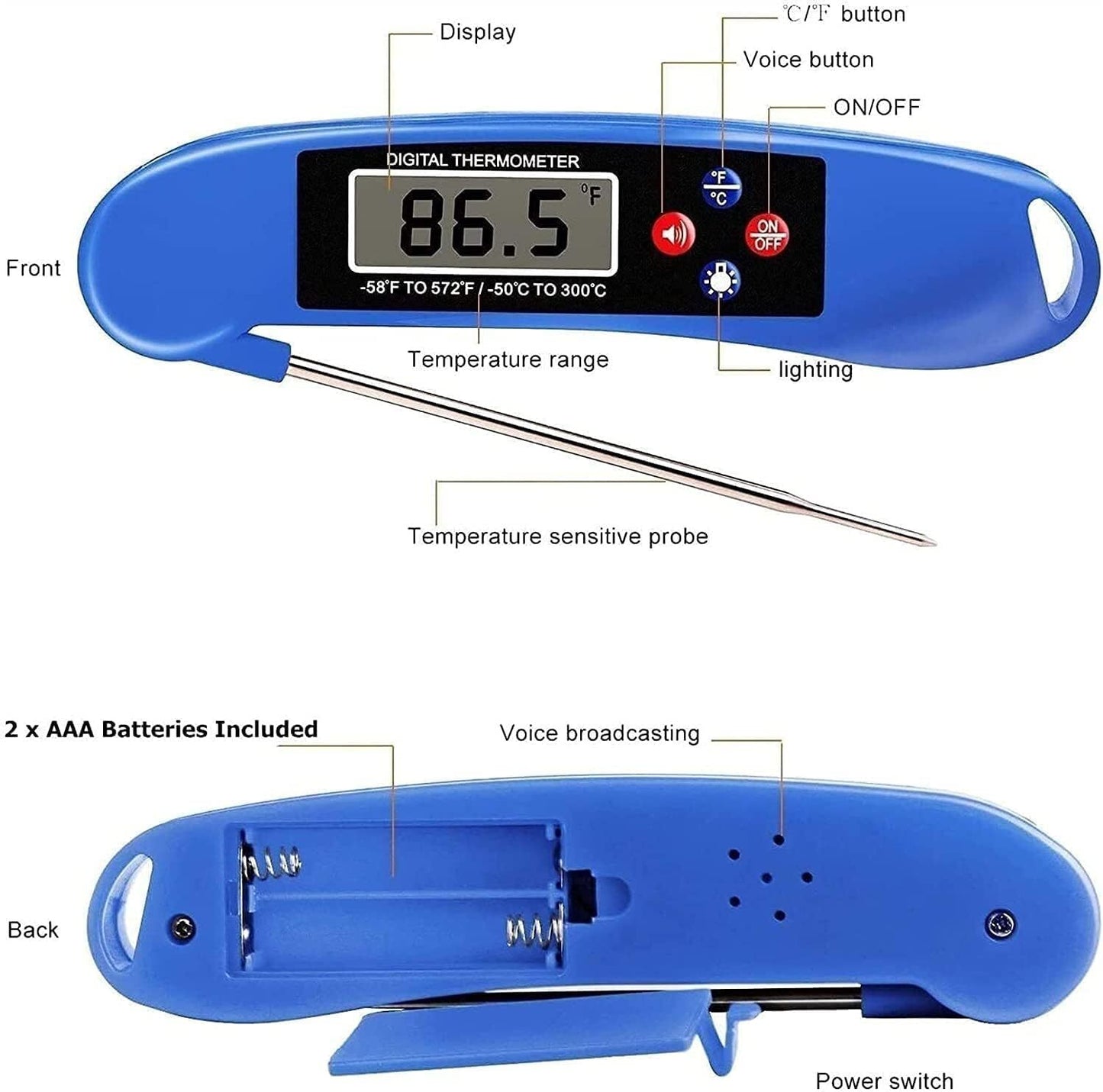 Digital Food Probe Thermometer Cooking Meat BBQ Grilling Baking