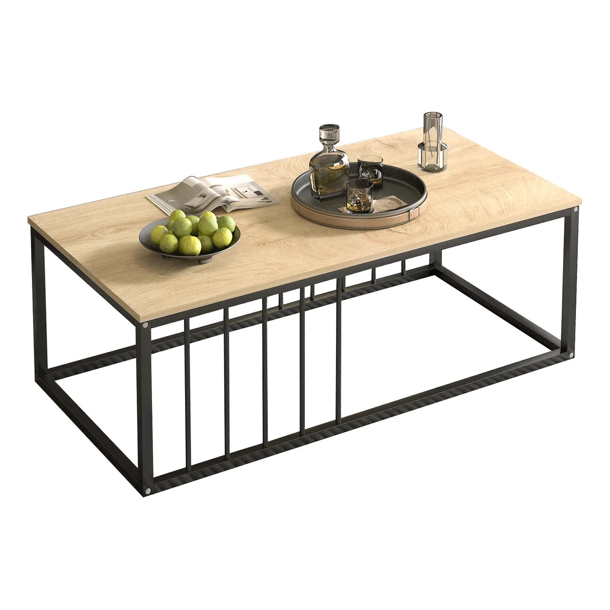 Urban Industrial Modern Wood and Metal Coffee Table Coastal Oak