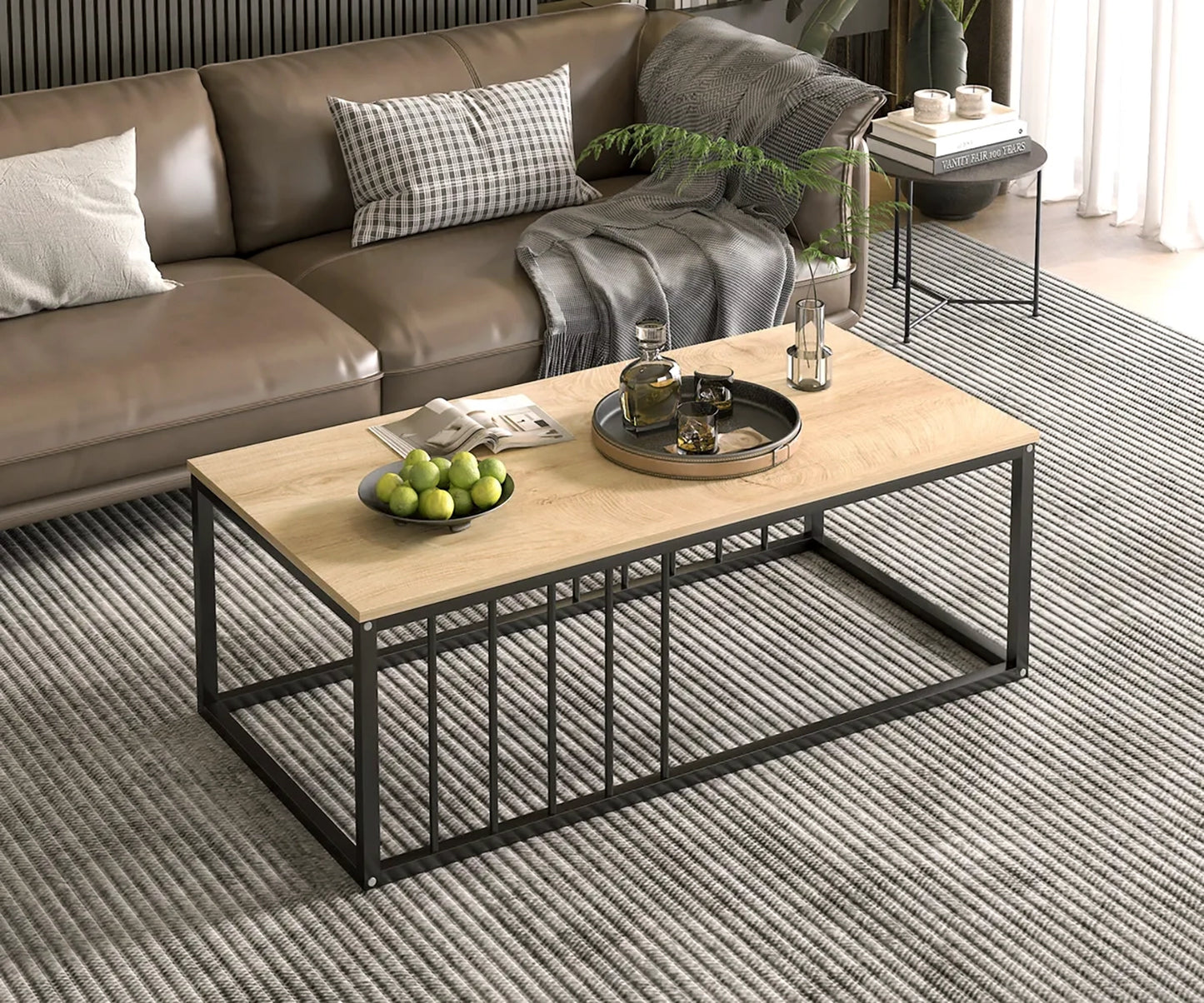 Urban Industrial Modern Wood and Metal Coffee Table Coastal Oak