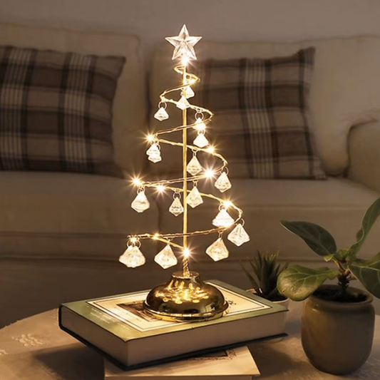 Gold Spiral LED Crystal Christmas Tree Lamp Light