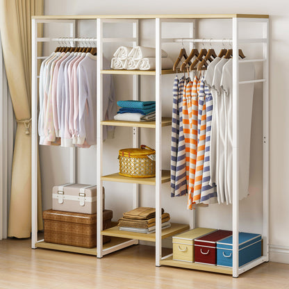 Galaxy Wardrobe Cupboard Shelves & Clothes Hanging Racks (White & Oak)