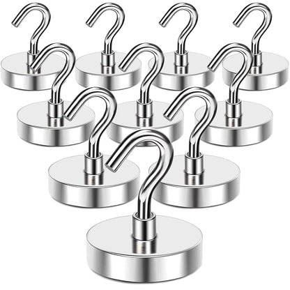 10 X Heavy Duty Magnetic Hooks Multipurpose Strong Hanging Magnets Hangers (16KG Each)