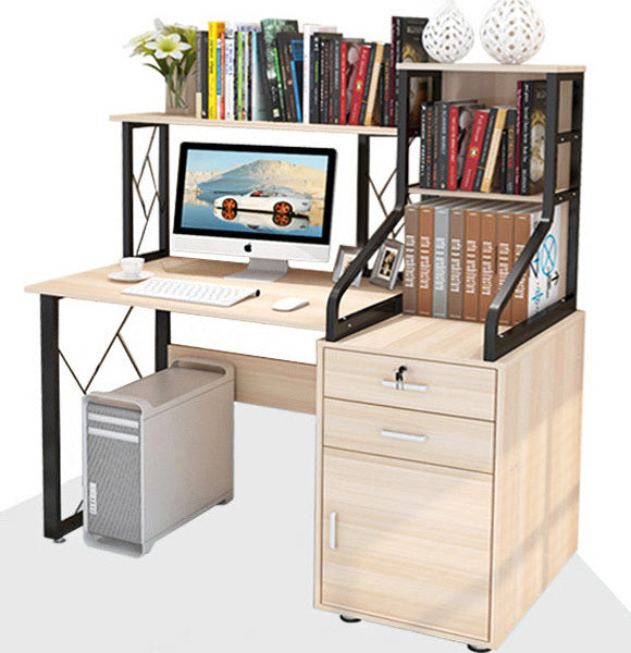 Everest Large Multi-function Computer Desk Workstation with Shelves & Cabinet (White Oak)