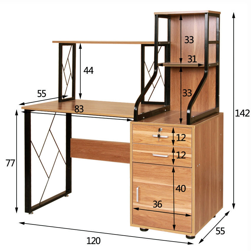 Everest Large Multi-function Computer Desk Workstation with Shelves & Cabinet (White Oak)