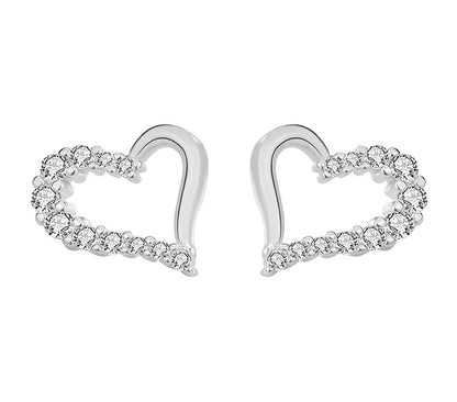 Elegant Heart-Shaped Sterling Silver S925 Earrings with Cubic Zirconia Diamonds