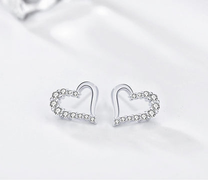 Elegant Heart-Shaped Sterling Silver S925 Earrings with Cubic Zirconia Diamonds