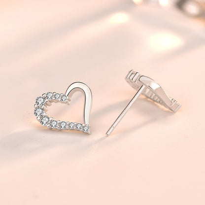 Elegant Heart-Shaped Sterling Silver S925 Earrings with Cubic Zirconia Diamonds