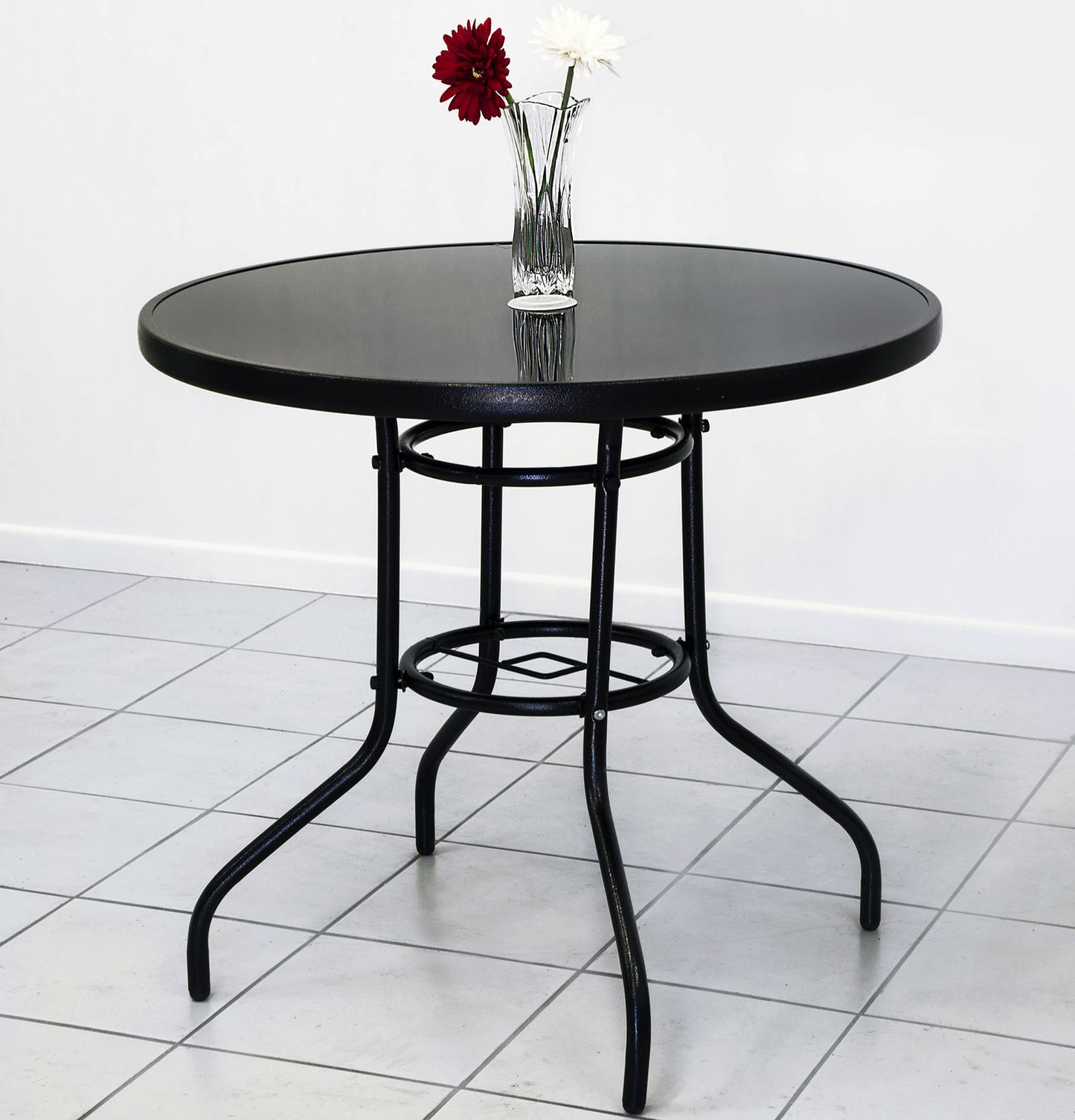 Alfresco Round Mirrored Tempered Glass Table