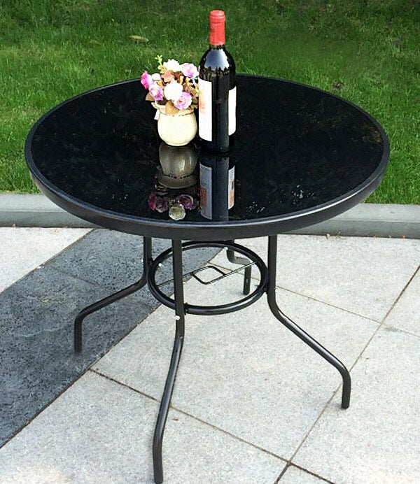 Alfresco 80cm Round Mirrored Tempered Glass Table