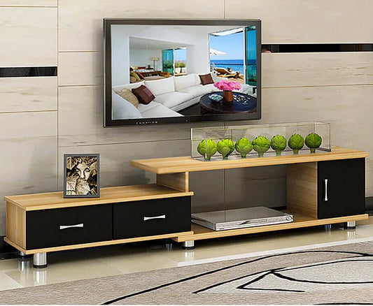 Luxe Adjustable Extendable TV Cabinet (High Gloss Oak & Black)