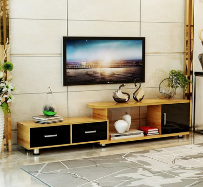 Luxe Adjustable Extendable TV Cabinet (High Gloss Oak & Black)