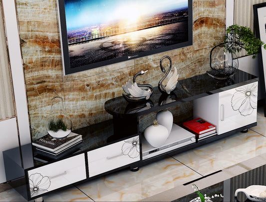 Luxe Adjustable Extendable TV Cabinet (High Gloss White & Black)