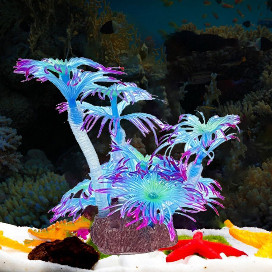 Artificial Coral Aquarium Decor Silicone Plants Fish Tank Decoration (Blue)