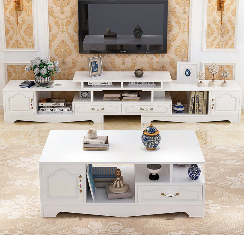 2-Piece Set Royal Luxury Coffee Table & Adjustable TV Cabinet