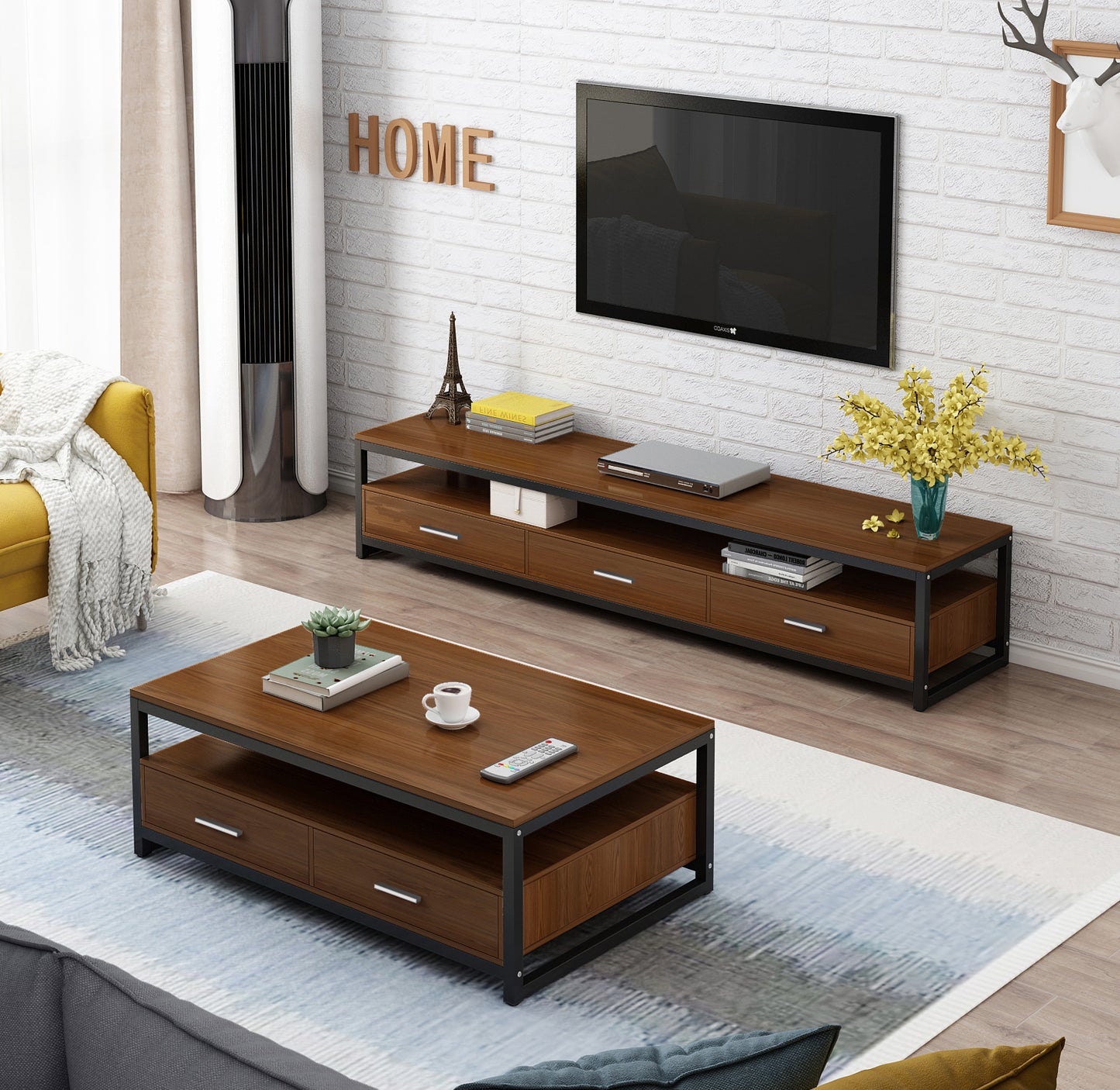 2-Piece Set Athena Coffee Table & TV Cabinet with Drawers (Walnut)