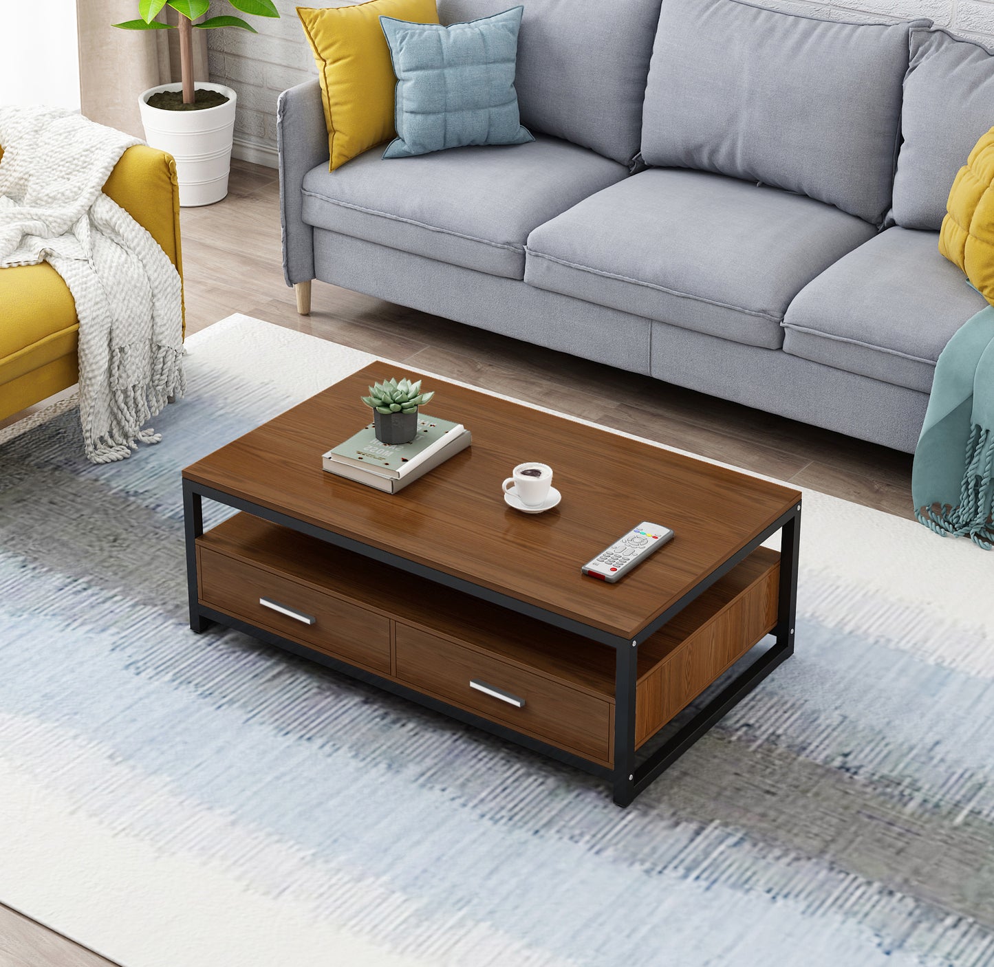 2-Piece Set Athena Coffee Table & TV Cabinet with Drawers (Walnut)