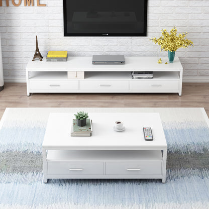 2-Piece Set Athena Coffee Table & TV Cabinet with Drawers (White)