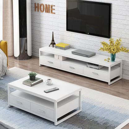 2-Piece Set Athena Coffee Table & TV Cabinet with Drawers (White)