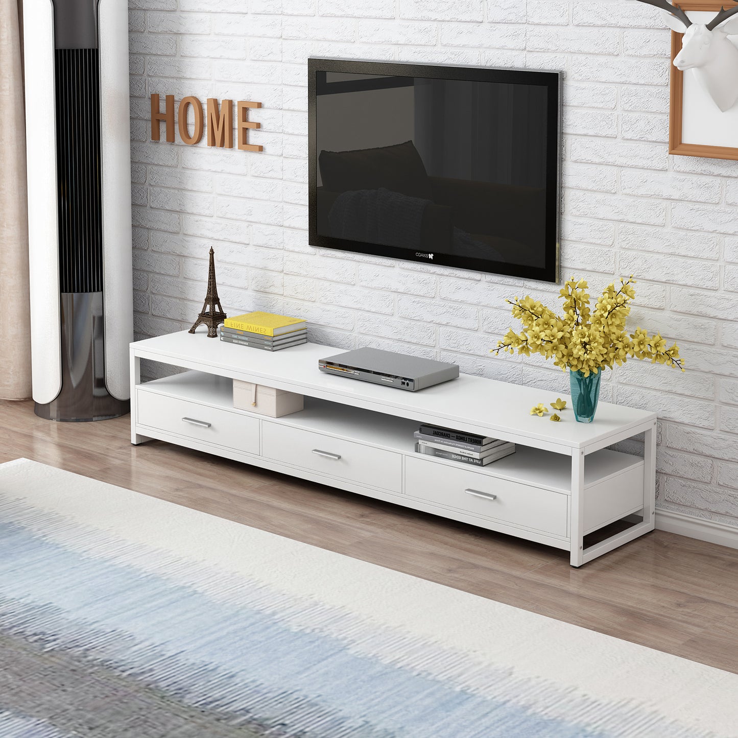 2-Piece Set Athena Coffee Table & TV Cabinet with Drawers (White)