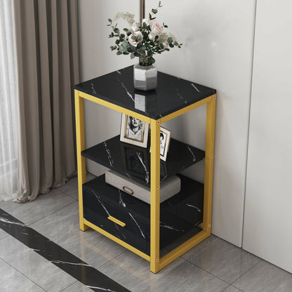 Synergy Luxury Marble Look Side Table Nightstand (Black)