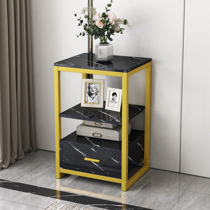 Synergy Luxury Marble Look Side Table Nightstand (Black)