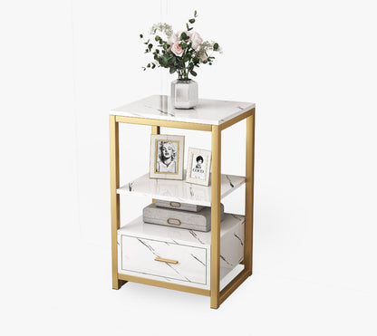 Synergy Luxury Marble Look Side Table Nightstand (White)