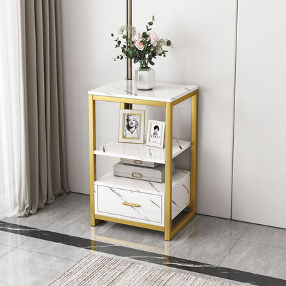 Synergy Luxury Marble Look Side Table Nightstand (White)