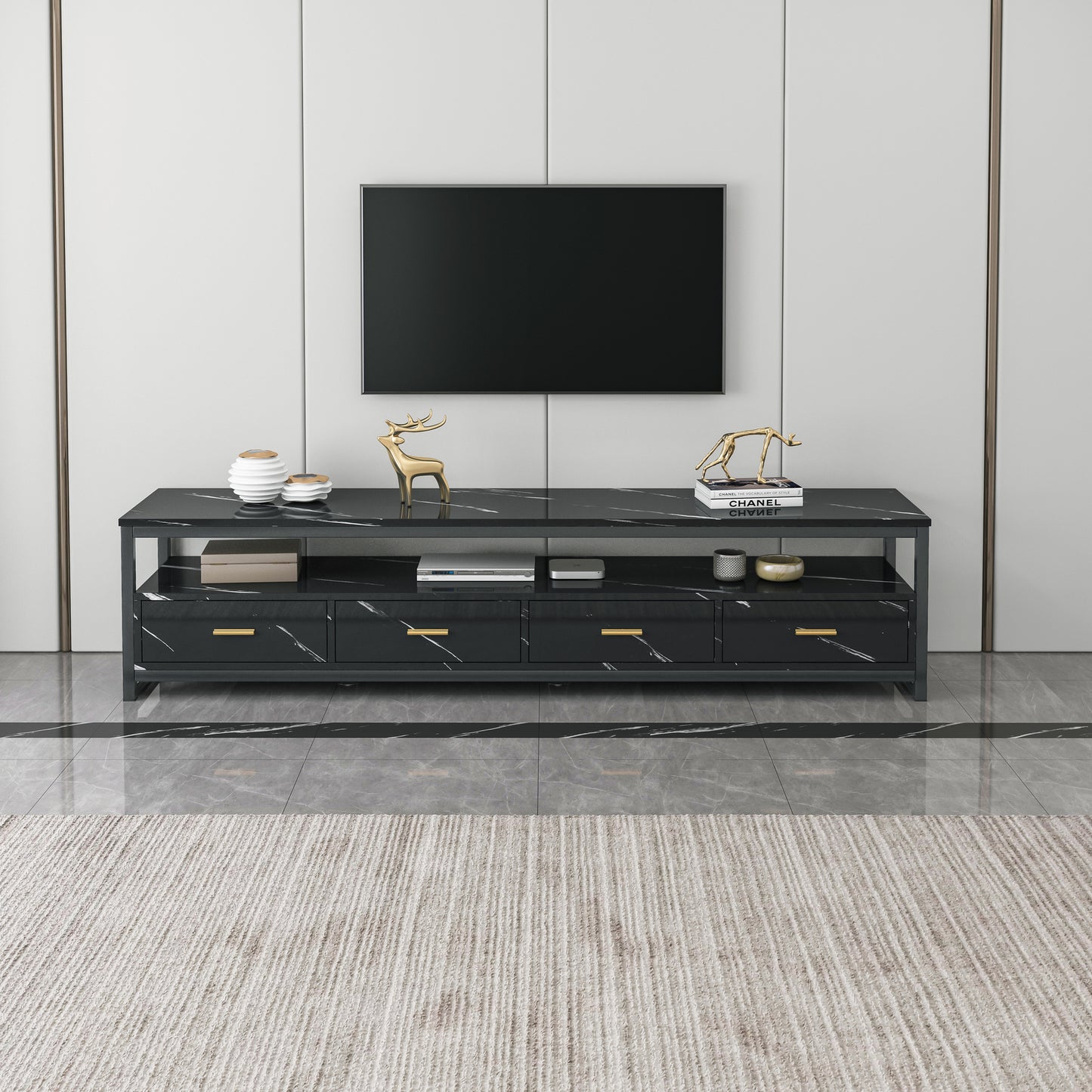 Synergy Lush Marble Look TV Cabinet (Black)