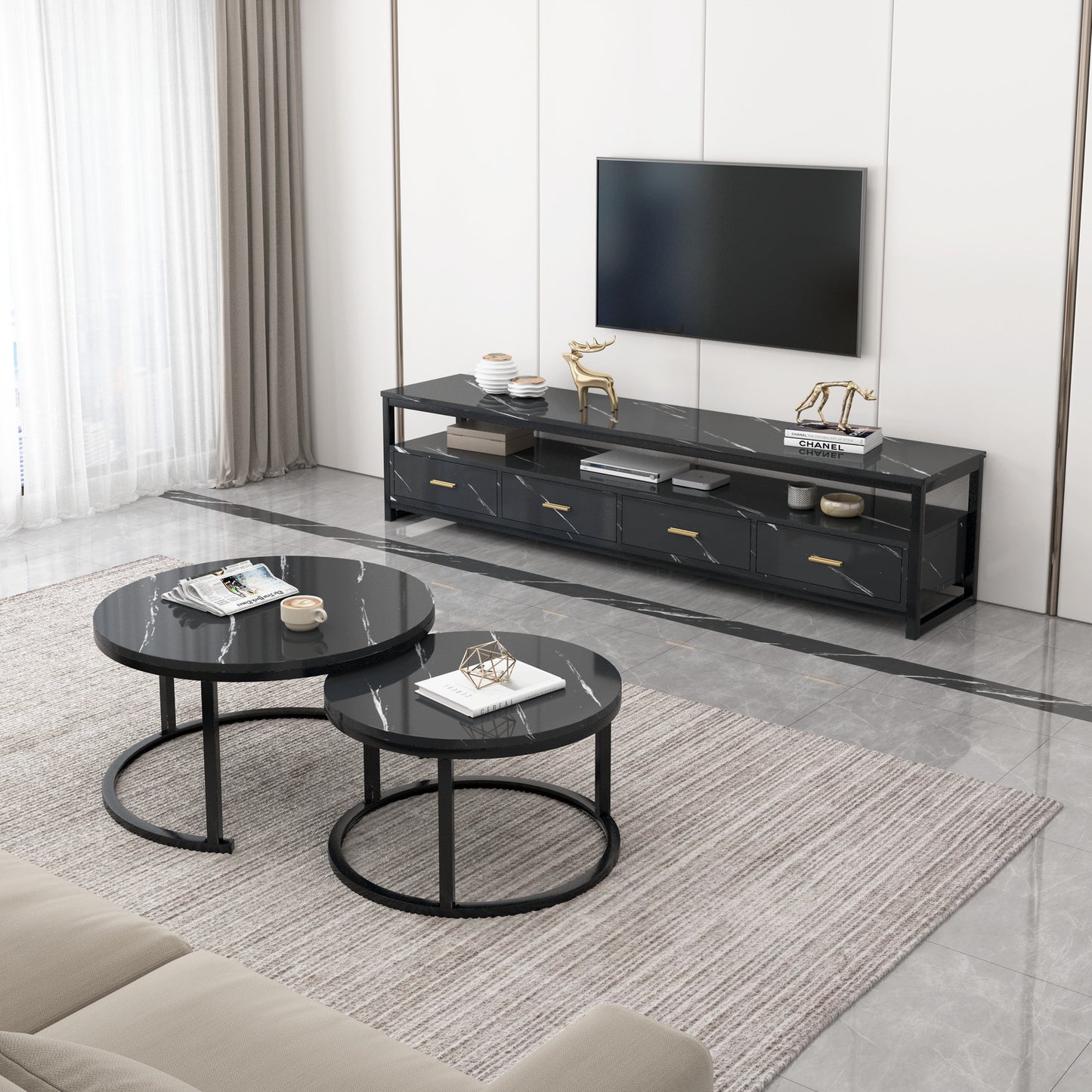 Synergy Lush Marble Look TV Cabinet (Black)