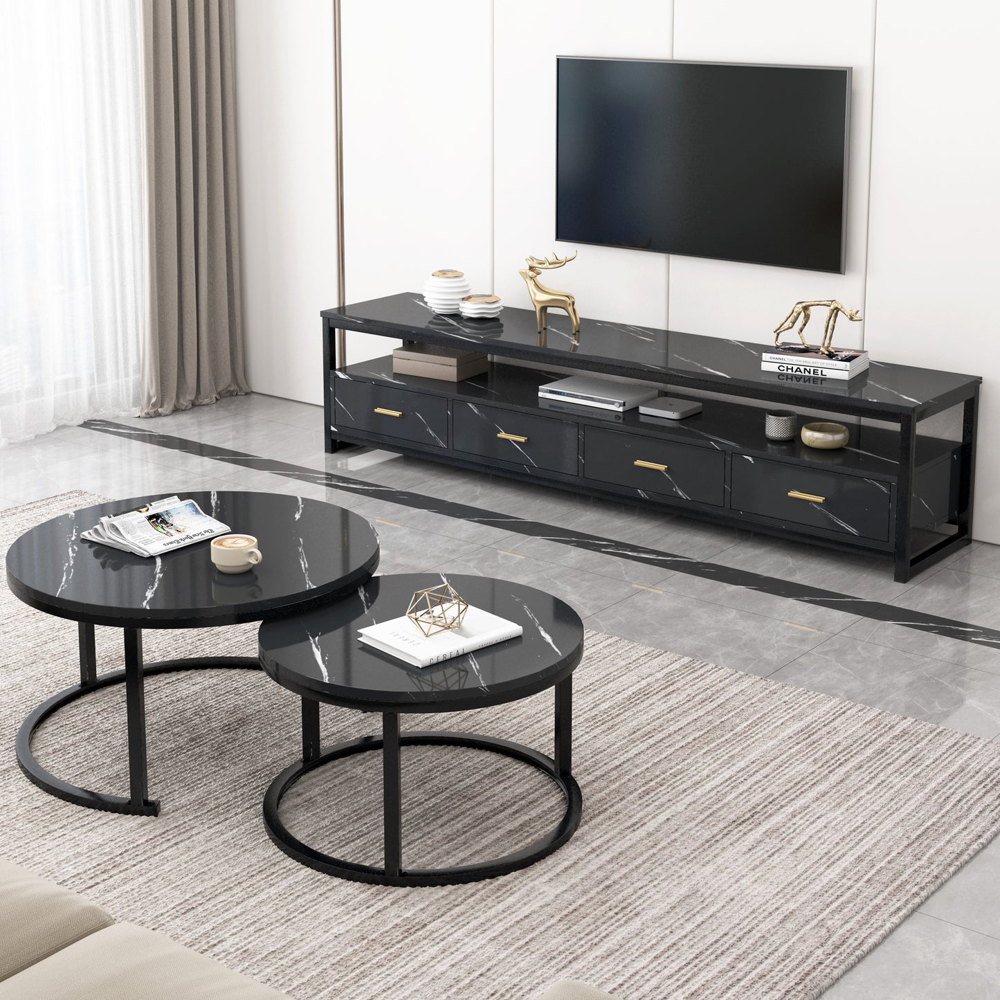 Synergy Lush Marble Look TV Cabinet (Black)