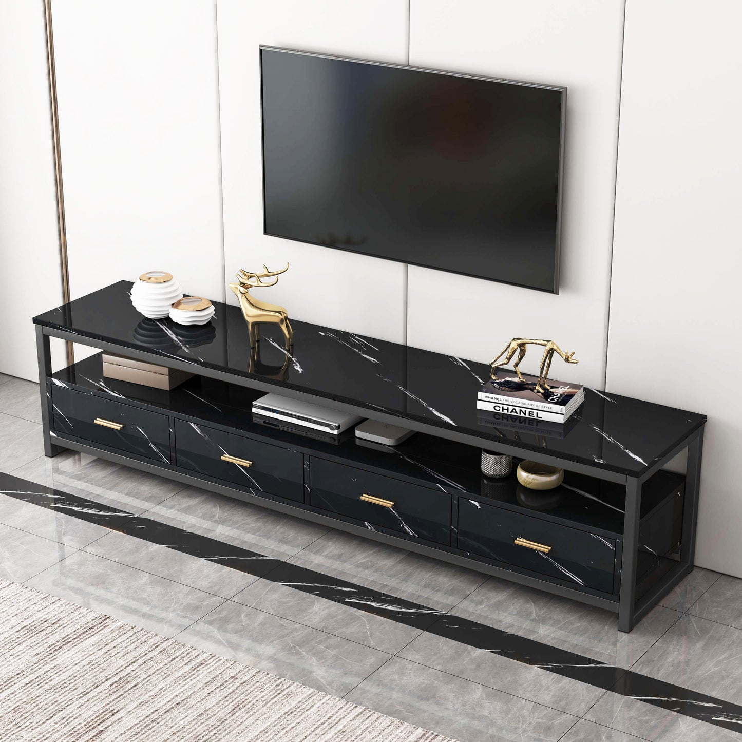 Synergy Lush Marble Look TV Cabinet (Black)