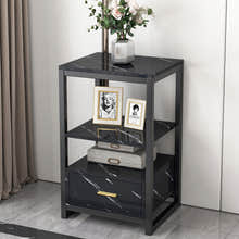 Synergy Luxury Marble Look Side Table Nightstand (Black)