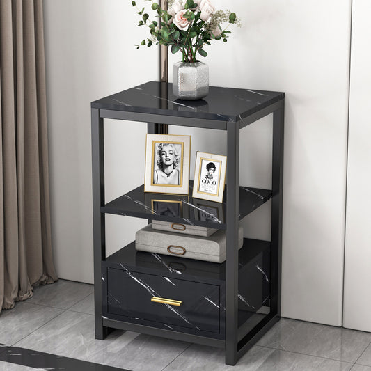 Synergy Luxury Marble Look Side Table Nightstand (Black)