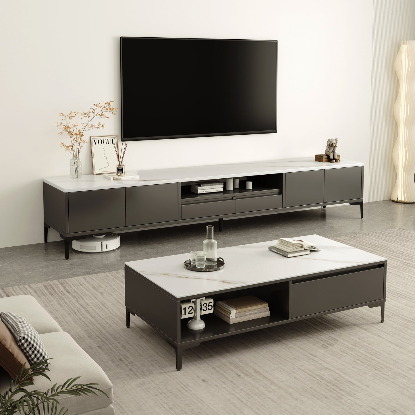 2-Piece Set Minimalist Large Coffee Table & 2m TV Cabinet