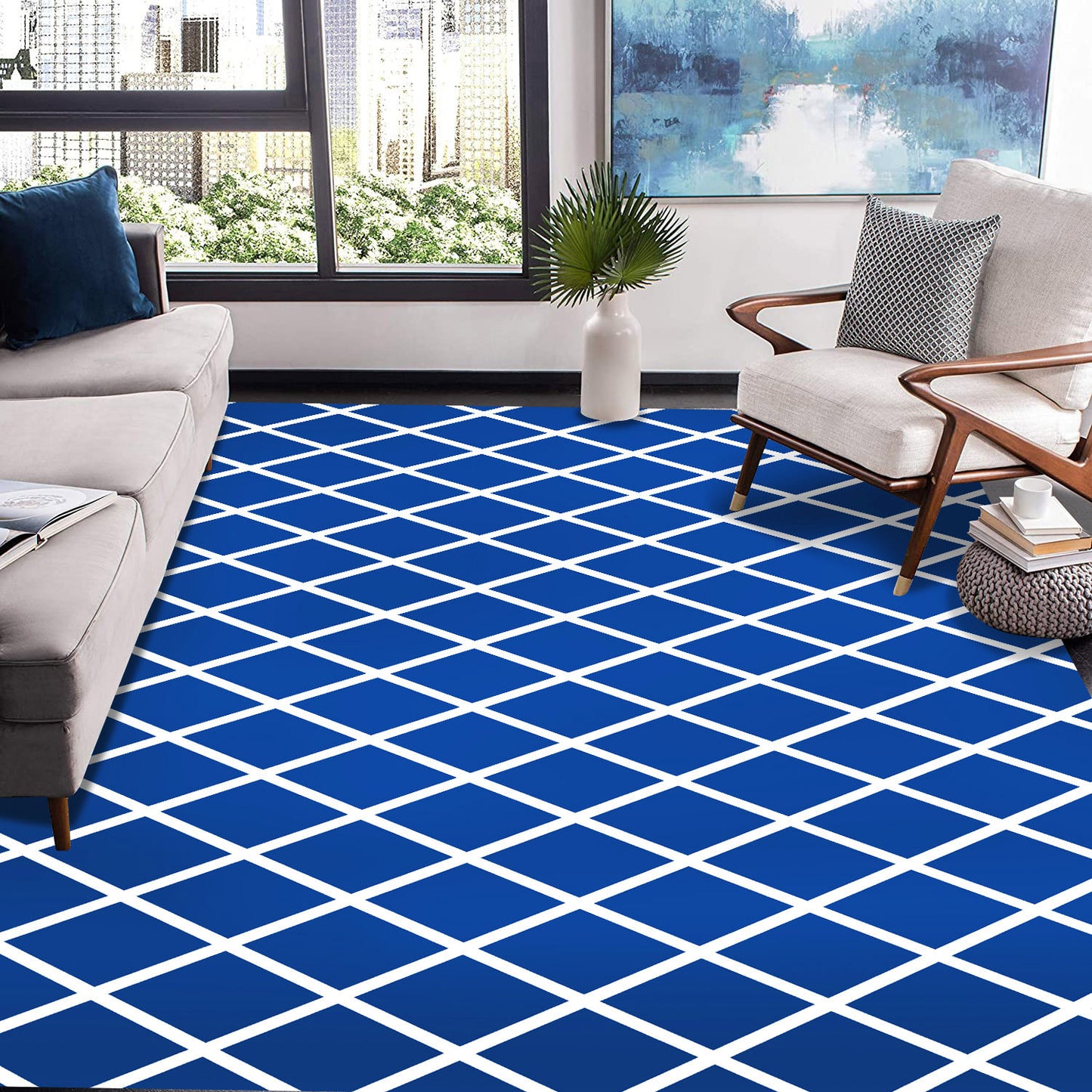 Large Blue Diamond Rug Carpet Mat (230 x 160)