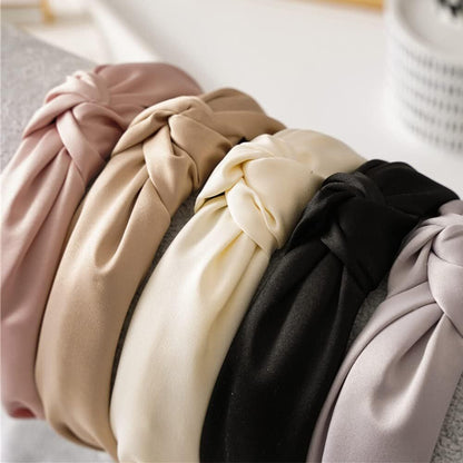 Satin Bow Hair Band Headband Twist Knot Headwear (Pink)