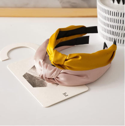 Satin Bow Hair Band Headband Twist Knot Headwear (Pink)