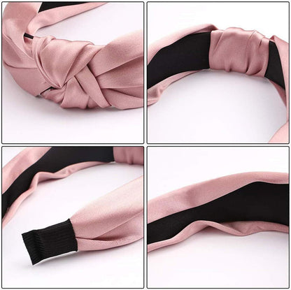 Satin Bow Hair Band Headband Twist Knot Headwear (Pink)