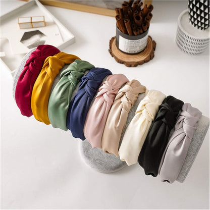 Satin Bow Hair Band Headband Twist Knot Headwear (Pink)