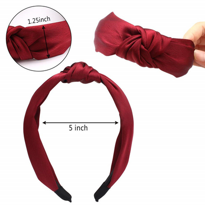 Satin Bow Hair Band Headband Twist Knot Headwear (Red)