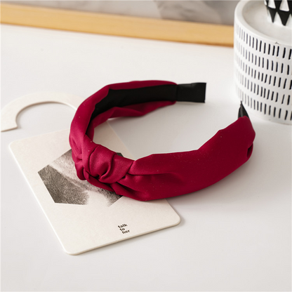 Satin Bow Hair Band Headband Twist Knot Headwear (Red)