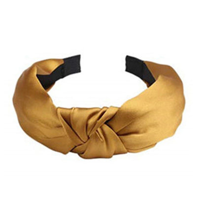 Satin Bow Hair Band Headband Twist Knot Headwear (Yellow)