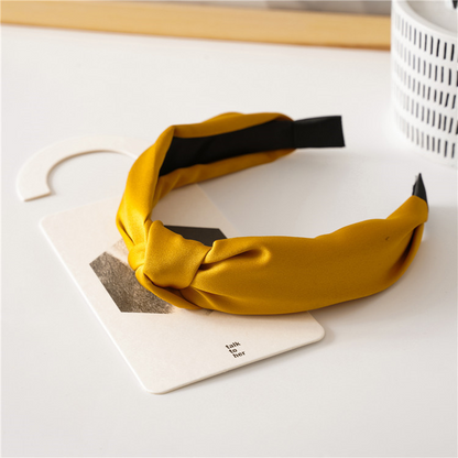 Satin Bow Hair Band Headband Twist Knot Headwear (Yellow)