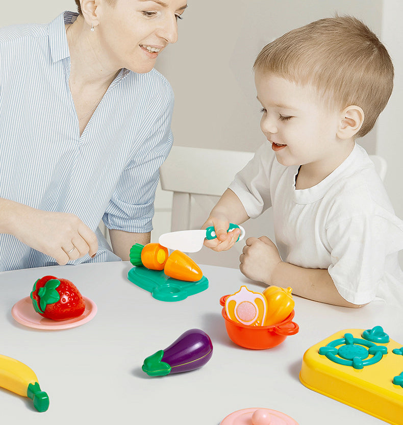 60-Piece Realistic Pretend Cutting Food Toy Play Set with Basket