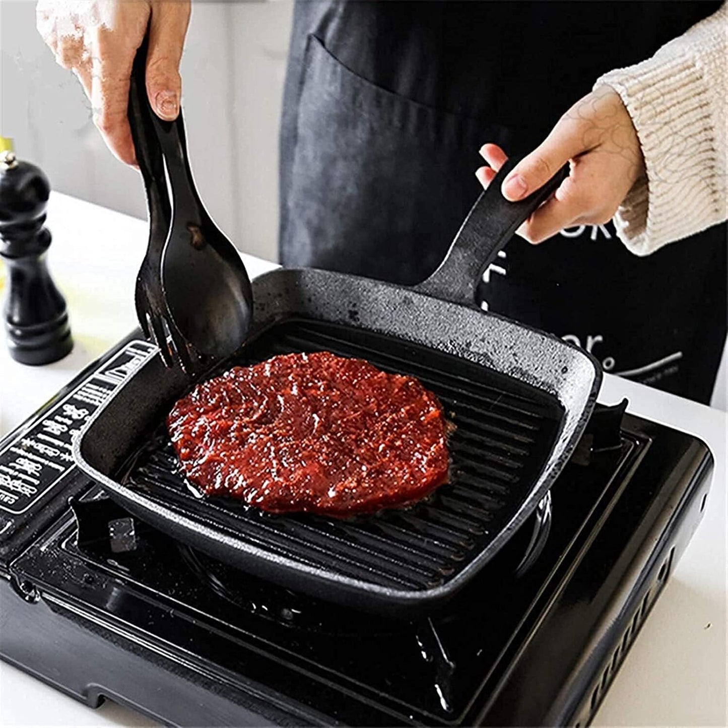 Heavy Duty Non-stick Frying Pan Cast Iron Steak Skillet Induction Cooker BBQ Grill Cookware