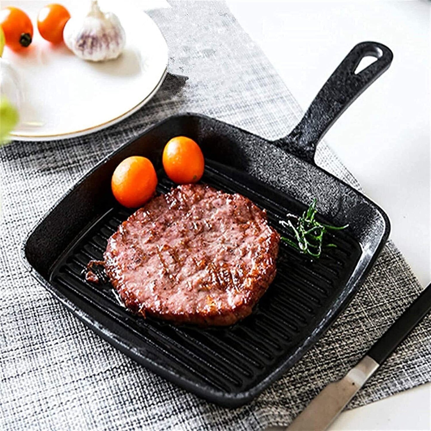 Heavy Duty Non-stick Frying Pan Cast Iron Steak Skillet Induction Cooker BBQ Grill Cookware