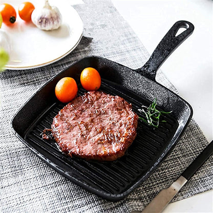 Heavy Duty Non-stick Frying Pan Cast Iron Steak Skillet Induction Cooker BBQ Grill Cookware