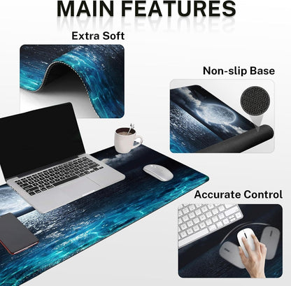 Large Gaming Desk Mat Waterproof Anti-Slip Mouse Pad Ocean Design