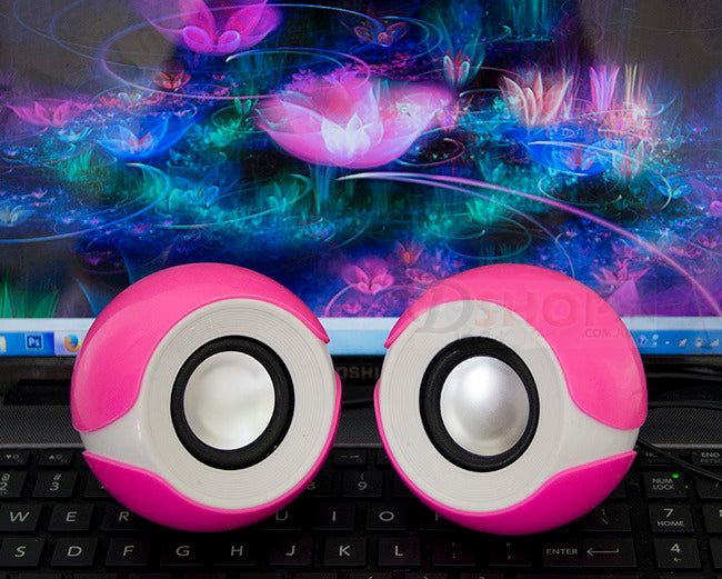 Big Eyes USB Computer Speakers Portable Mini Stereo (Pink)